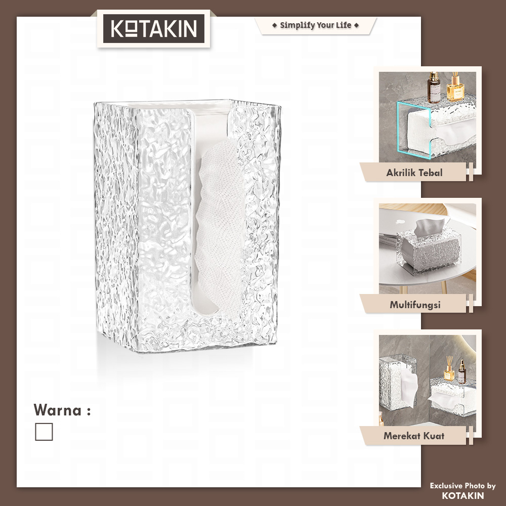 Kotak Tisu Tempel Dinding Aesthetic Kristal Transparan