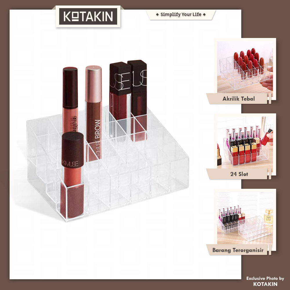 Rak Akrilik Lipstik Wadah 24 Grid Slot