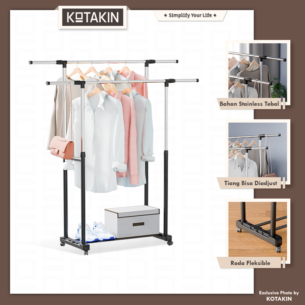 Stand Hanger Pakaian Double 2 Sisi