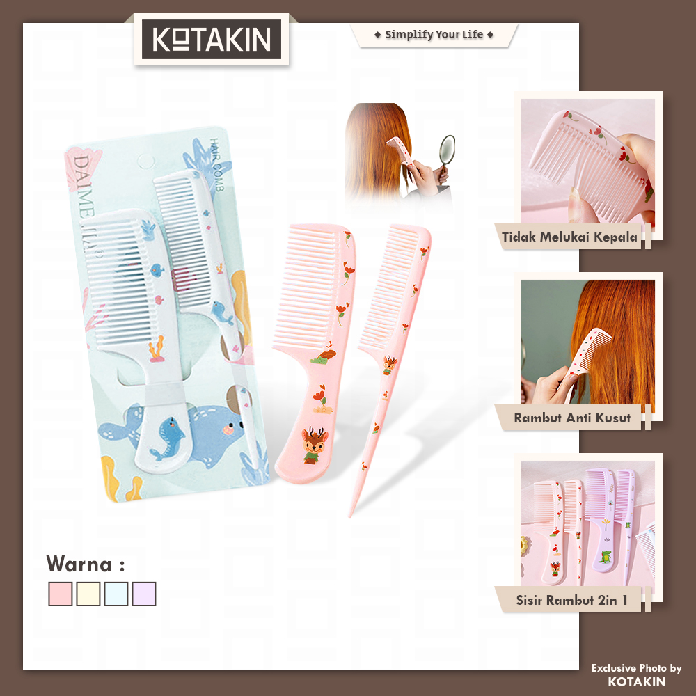 1 Set Sisir Rambut Anti Kusut 2In1