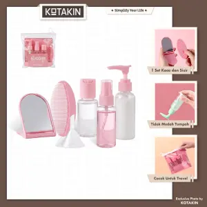 KOTAKIN Set Botol Travel 5 In 1 Perlengkapan Mandi Skincare Portable Cermin Pouch Transparan